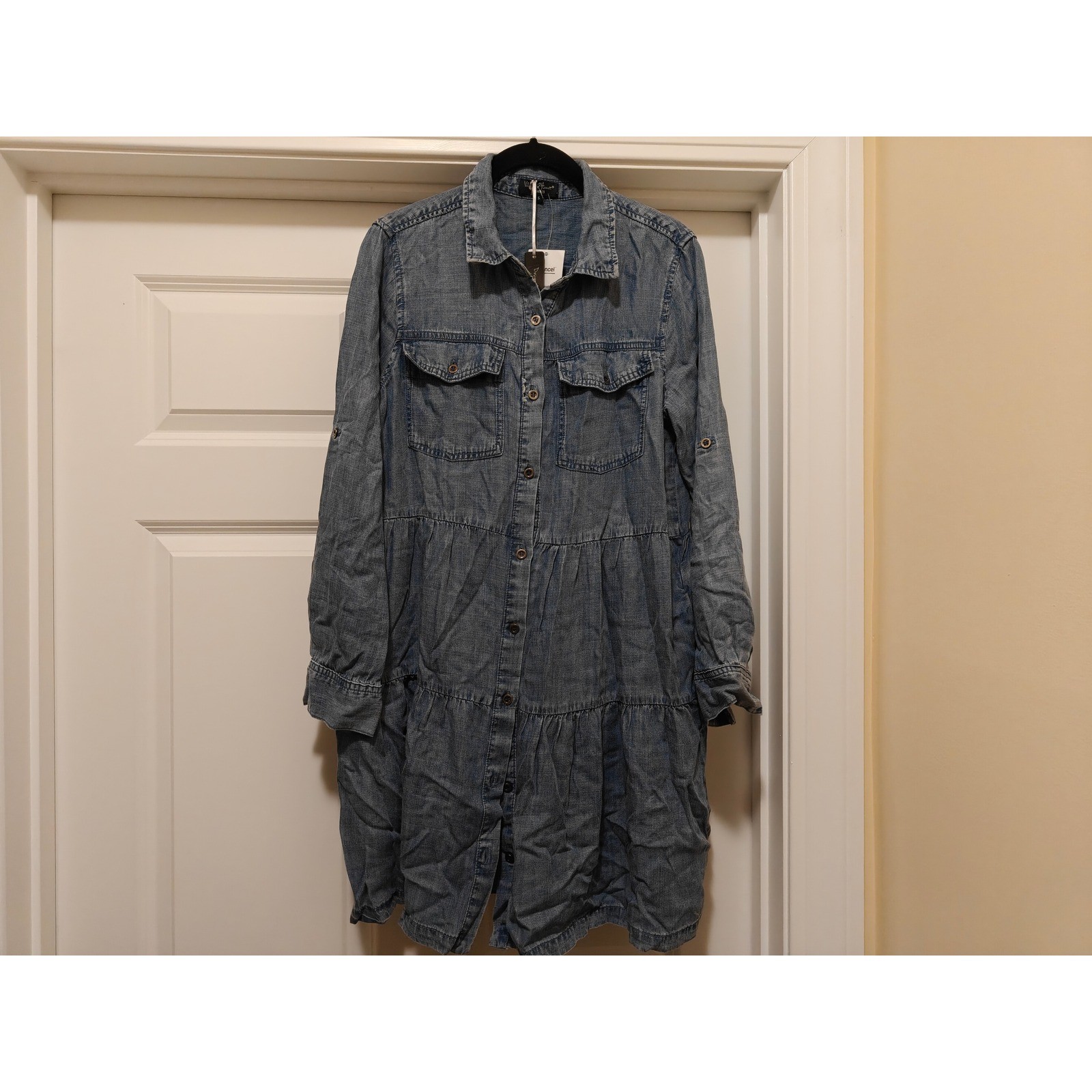 Velvet Heart Womens Tencel Denim Tiered Shirt Dress Blue Long Sleeve 6LW-50792A