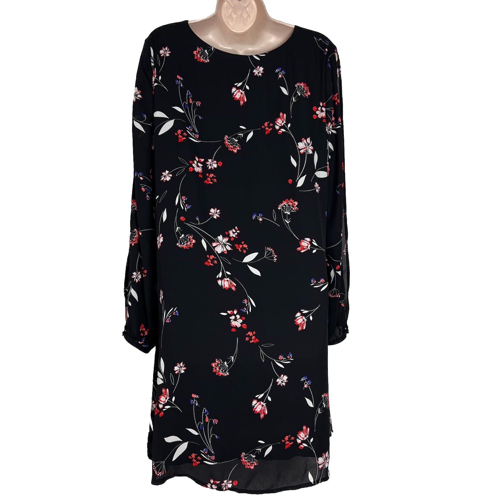 Worthington Dress Womens Large Long Slit Sleeve Above Knee Shift Floral Sundress