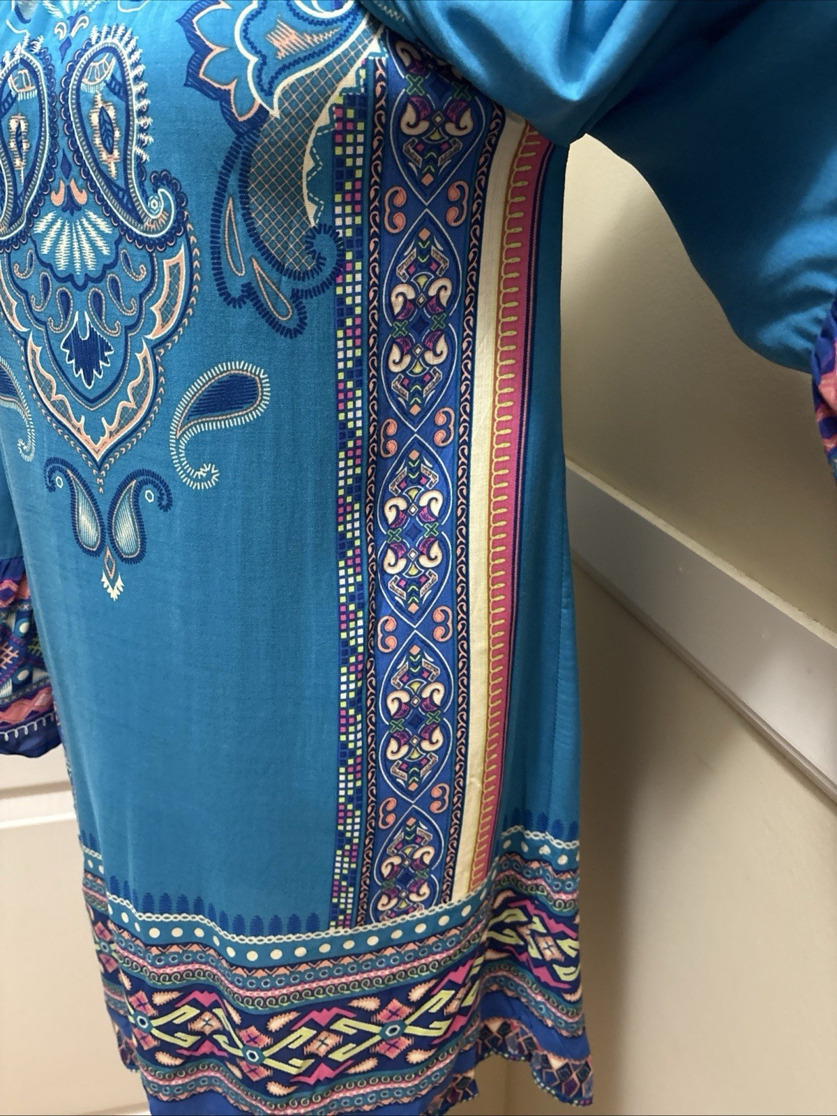 Flying Tomato Boho Off Shoulder Rayon Aqua Mini Dress Hippie Festival Medium