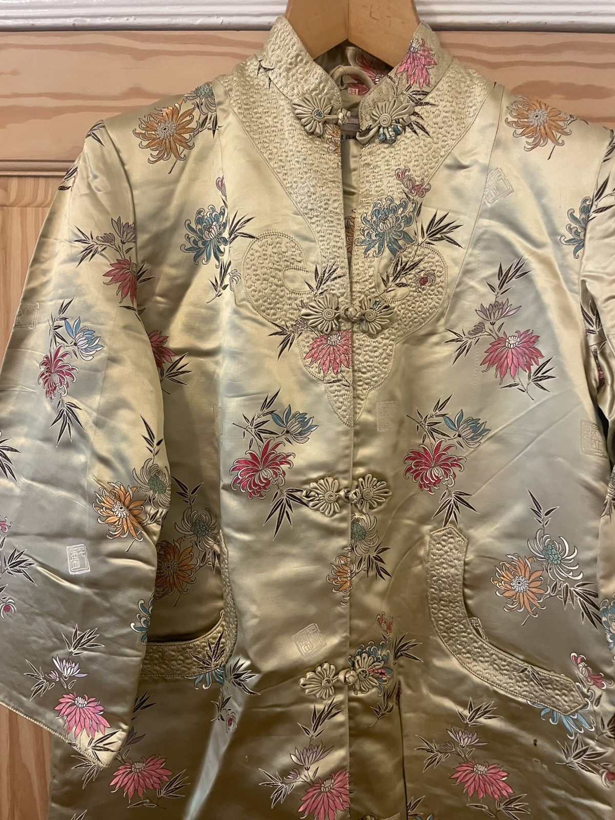 Vintage Oriental Kimono Robe Large Long Dress Jacket Gold Peony Shanghai 34