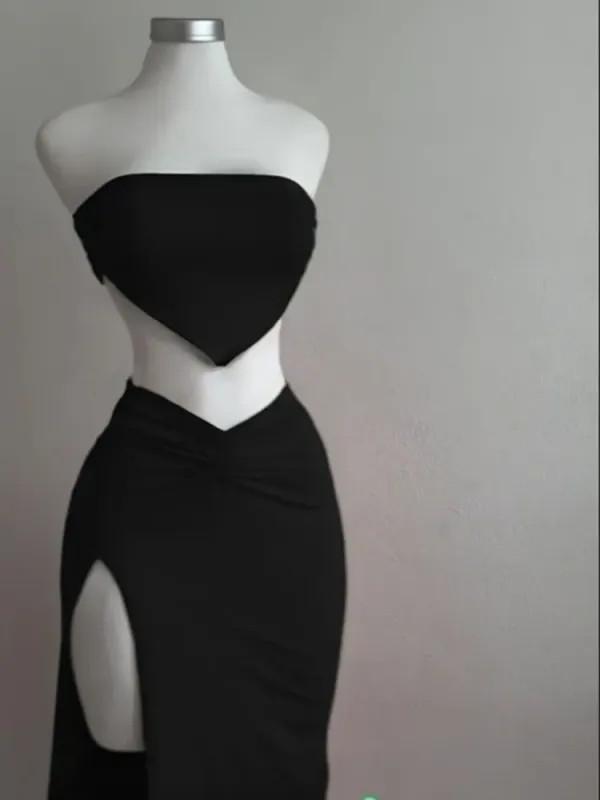 Strapless Backless Crop Top High Waist Skirt 2 Piece Set Women Summer Sexy Slim