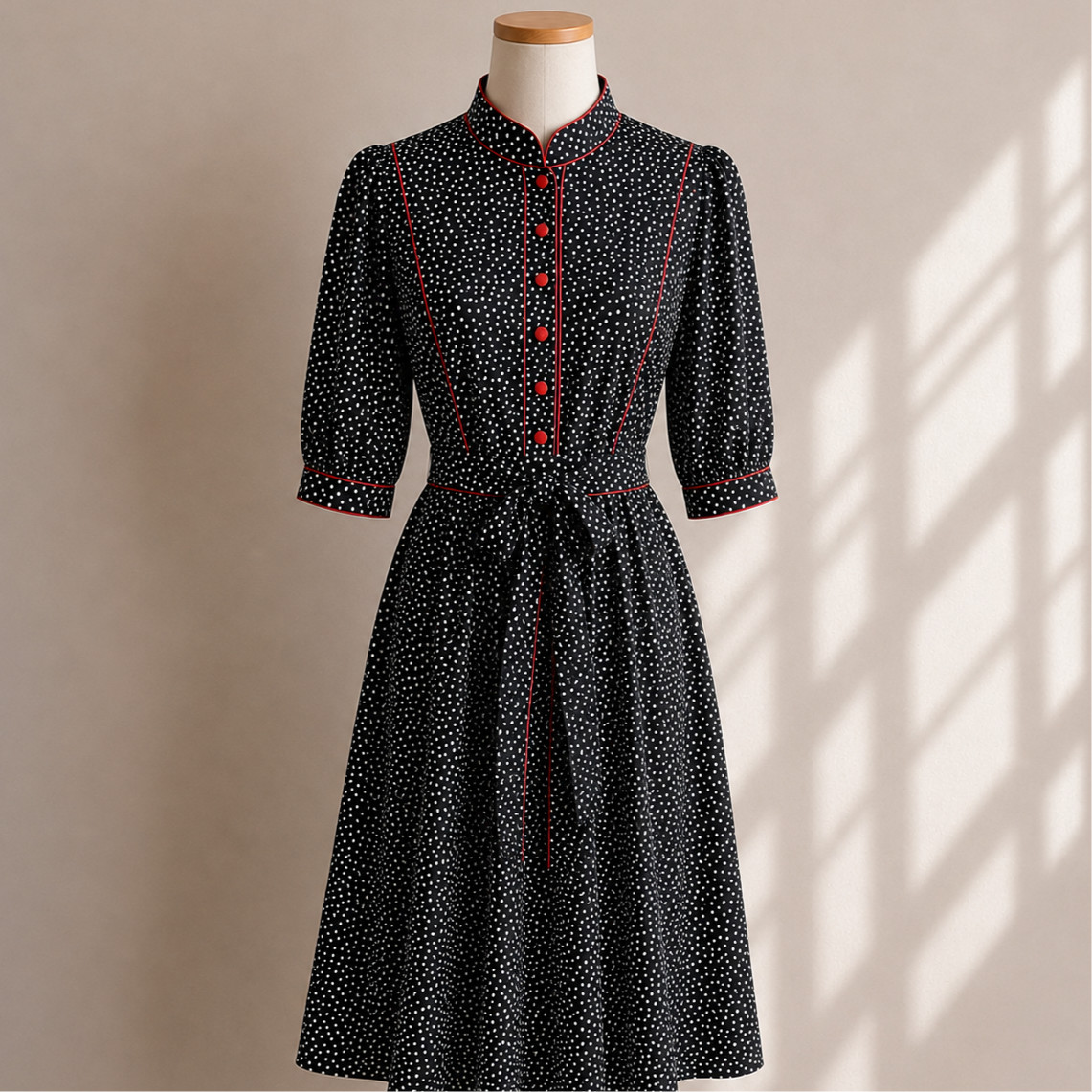Vintage 80s Micro Polka Dot Secretary Dress Sz Small Twee Teacher Retro Feminine