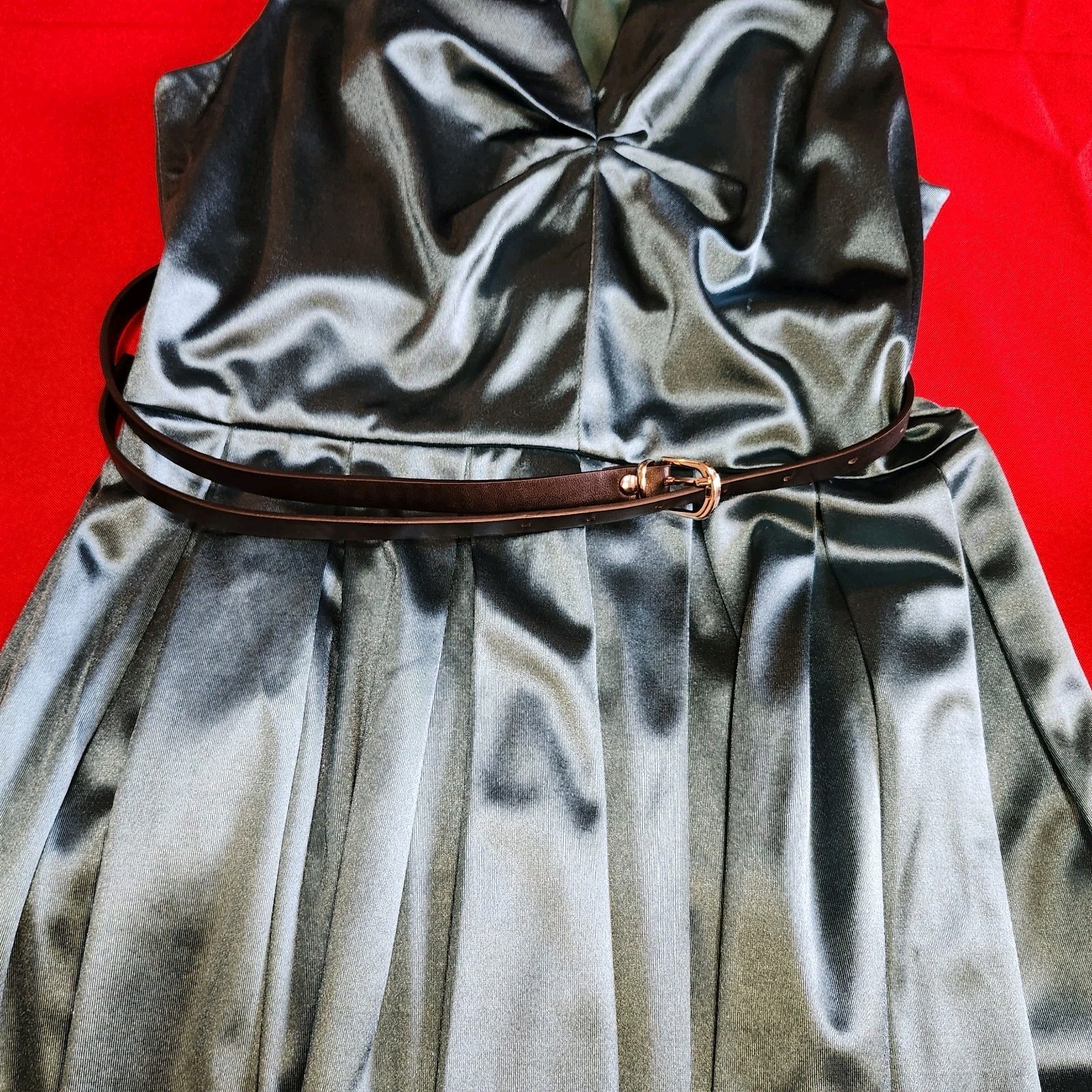 Belle Poque Vintage Teal Satin Twisted Cocktail Dress With Black Belt Size S