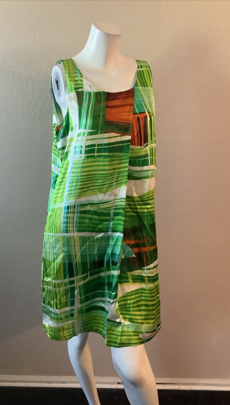 Joe Fresh Style Green Orange White Silk Geo Print Shift Dress Size M