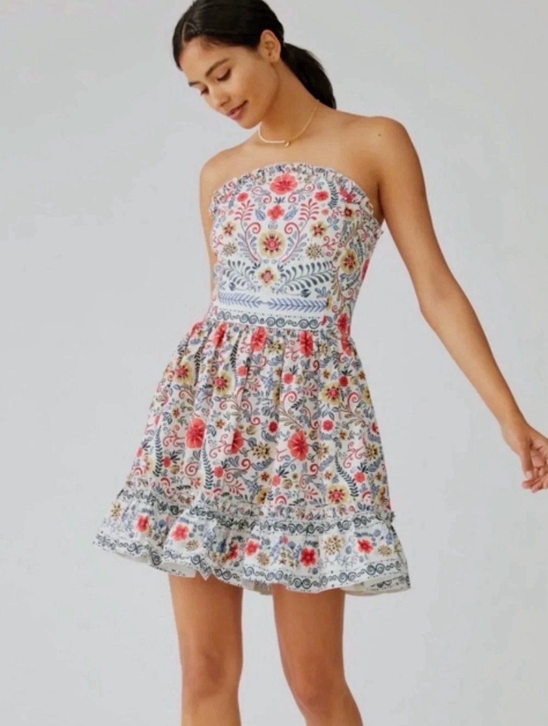 NEW NWT Anthropologie Forever that Girl Ruffle Tube Floral Mini Dress, Size L