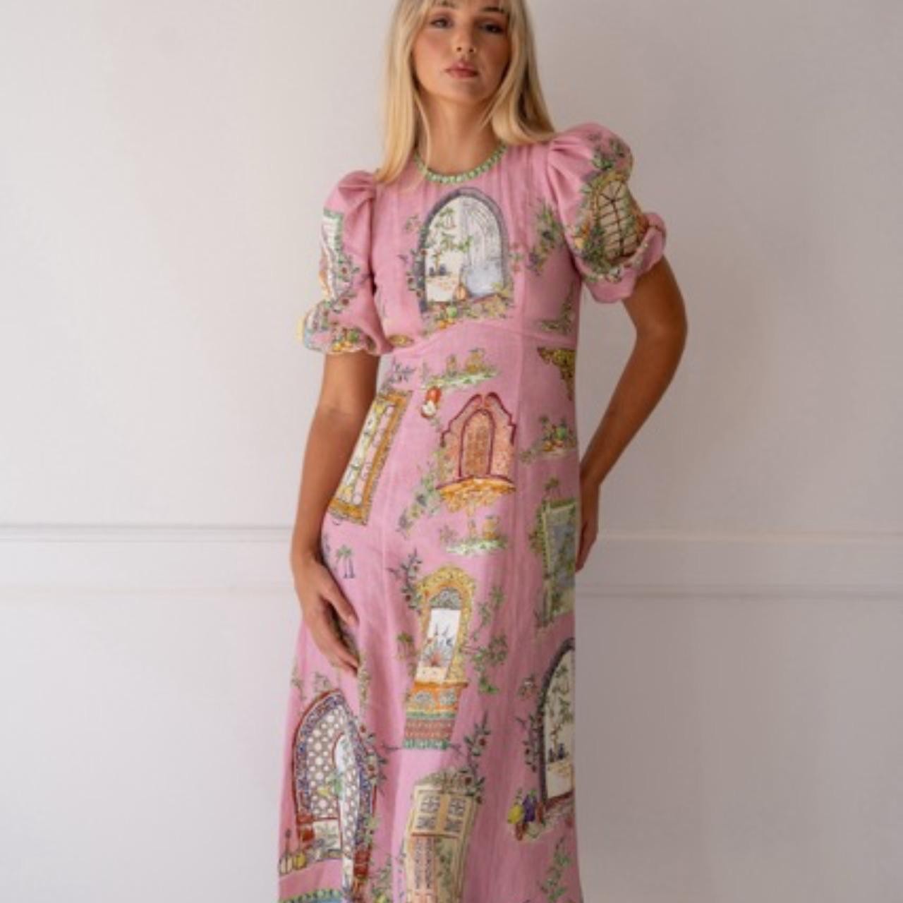 Alemais Monte Midi Dress Pink Print Size 8 AU