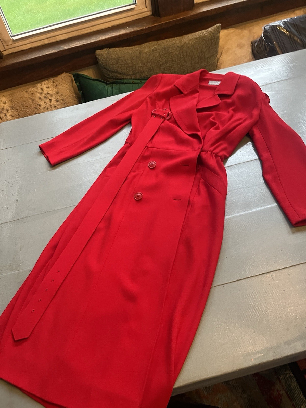 Vintage Liz Claiborne Red Belted Midi Dress Power Shoulder Statement Dress