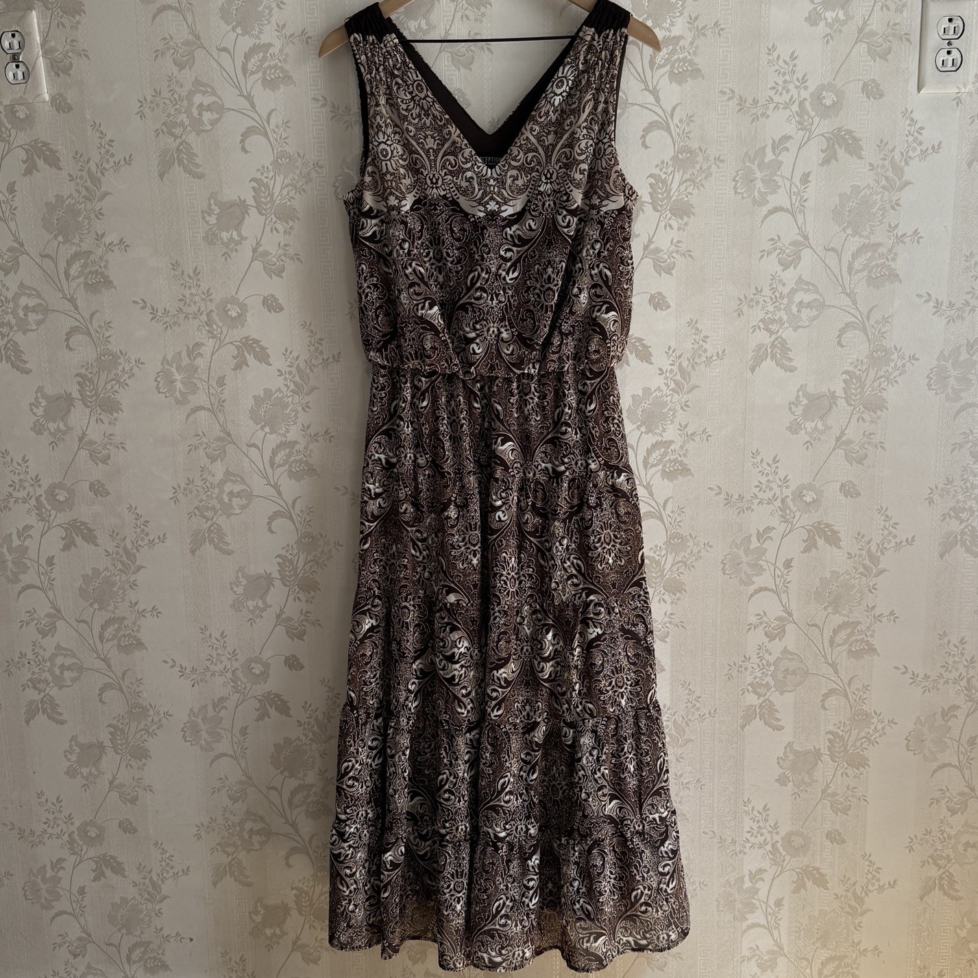 Perceptions Tiered Dress Sz 8 Romantic, Feminine Cottagecore Brown Paisley fairy