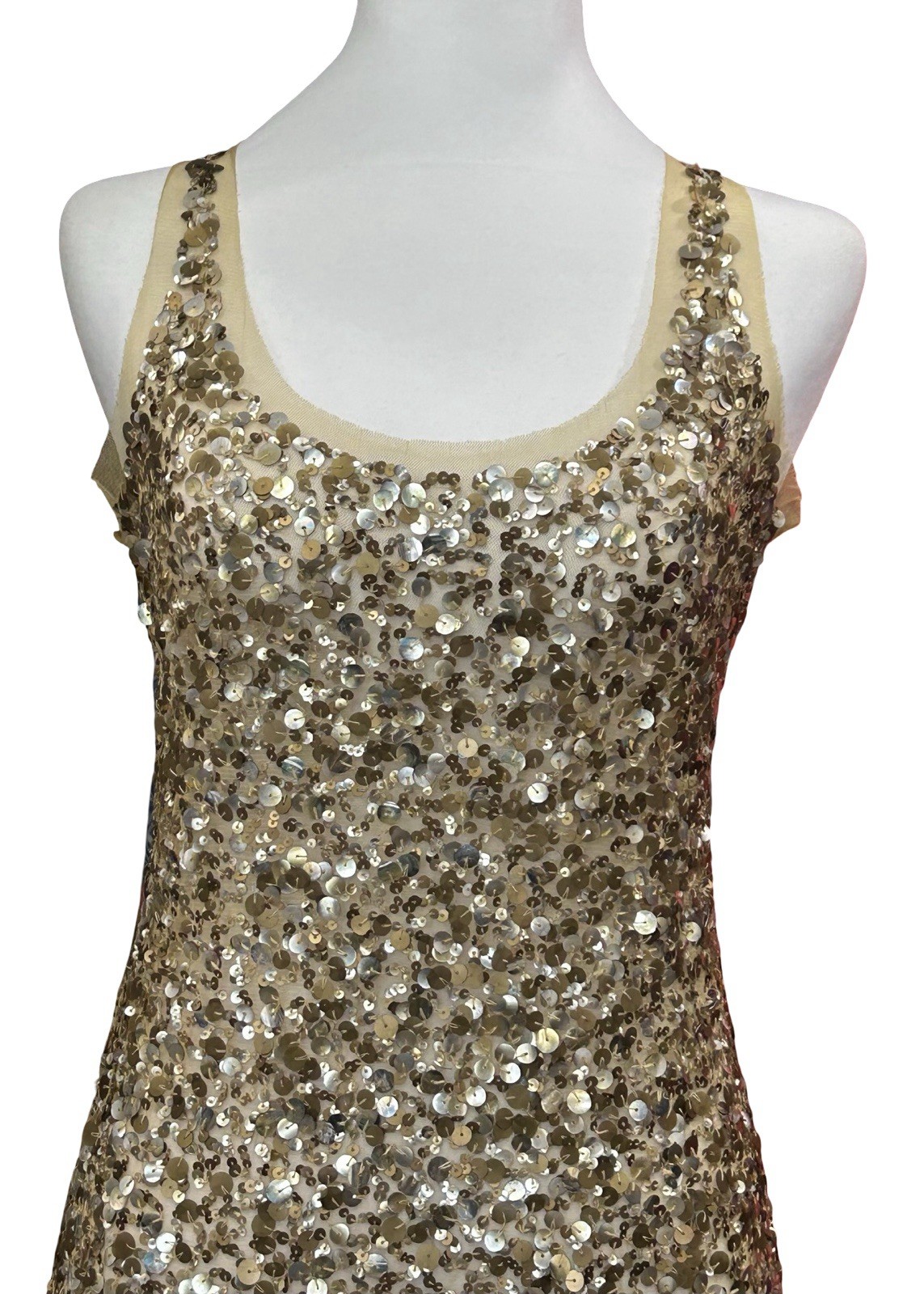 Arden B Gold Sequin Sheer Mesh Mini Dress XS S Party Glam Y2K Club Going Out