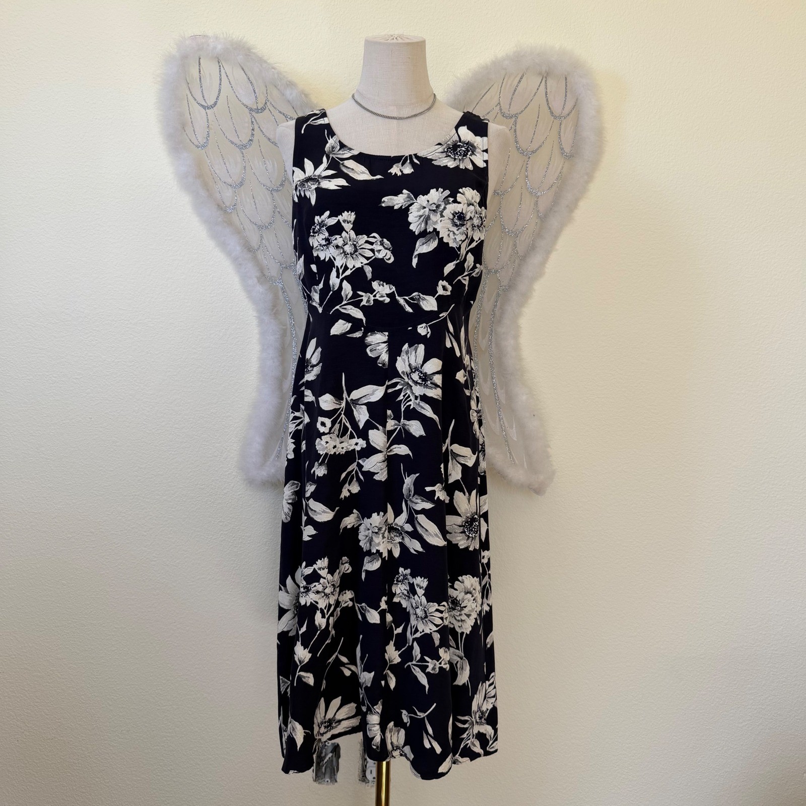 Girly Grunge Blue Floral Sleeveless Dress Tie Back Y2K 90s Indie Fit Flare Cute