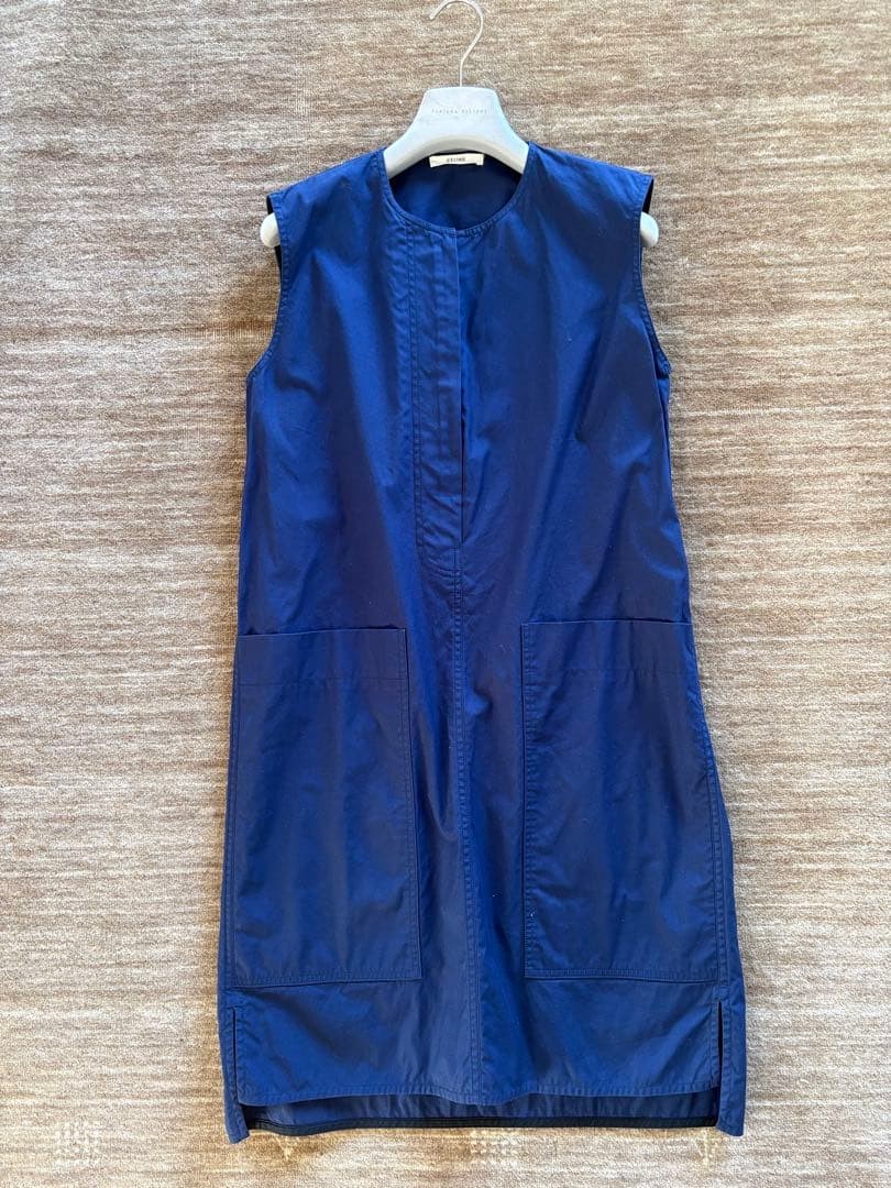 CELINE Dress Size 38 90-95cm Length Navy Thick Cotton Sleeveless