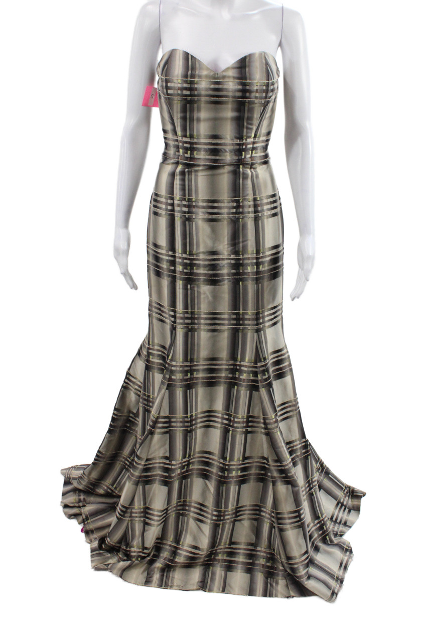 Badgley Mischka Women Mermaid Silk Sweetheart Long Dress Gray Zip Size 4