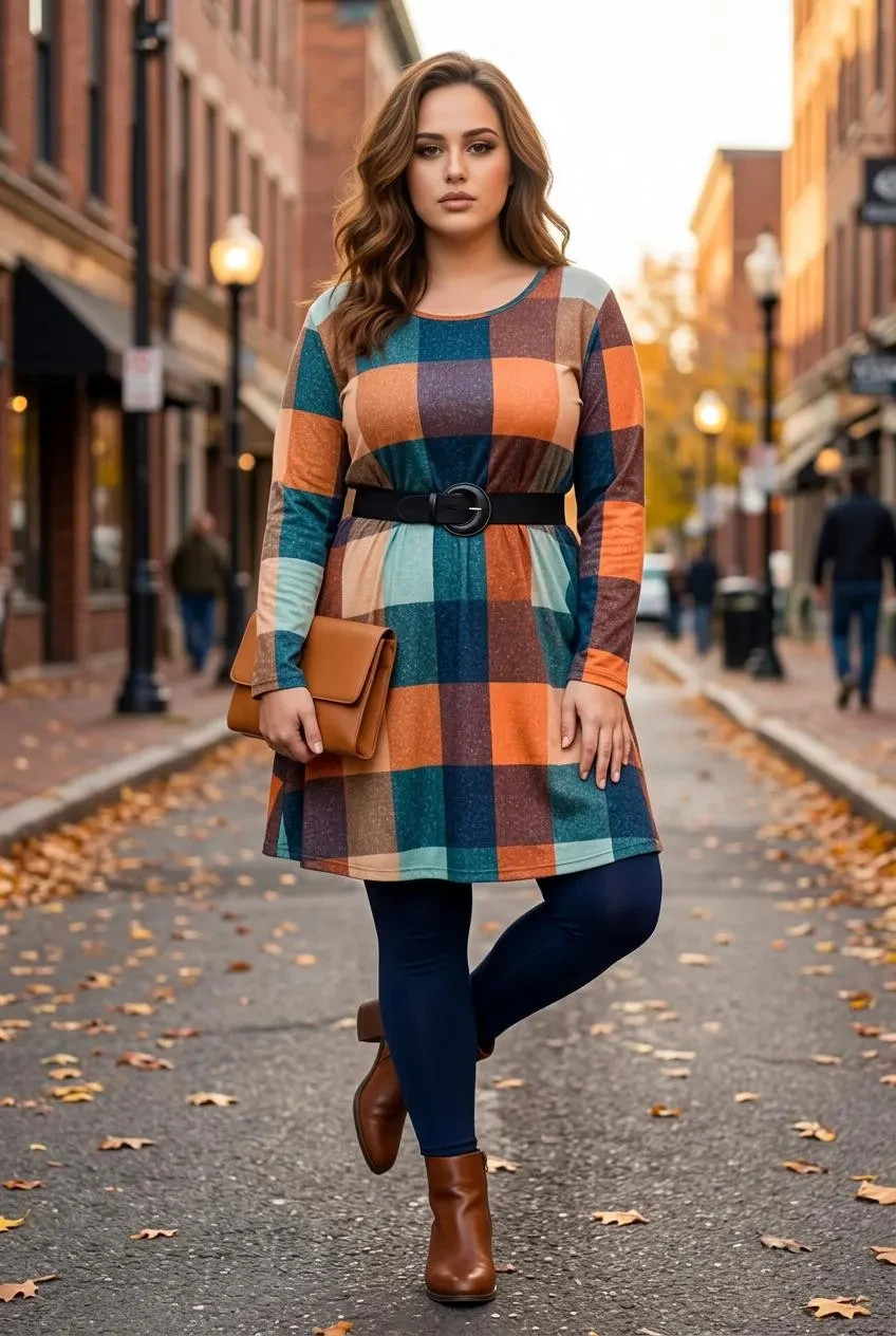 Multi-color Fall Winter Long Sleeve Sweater Dress