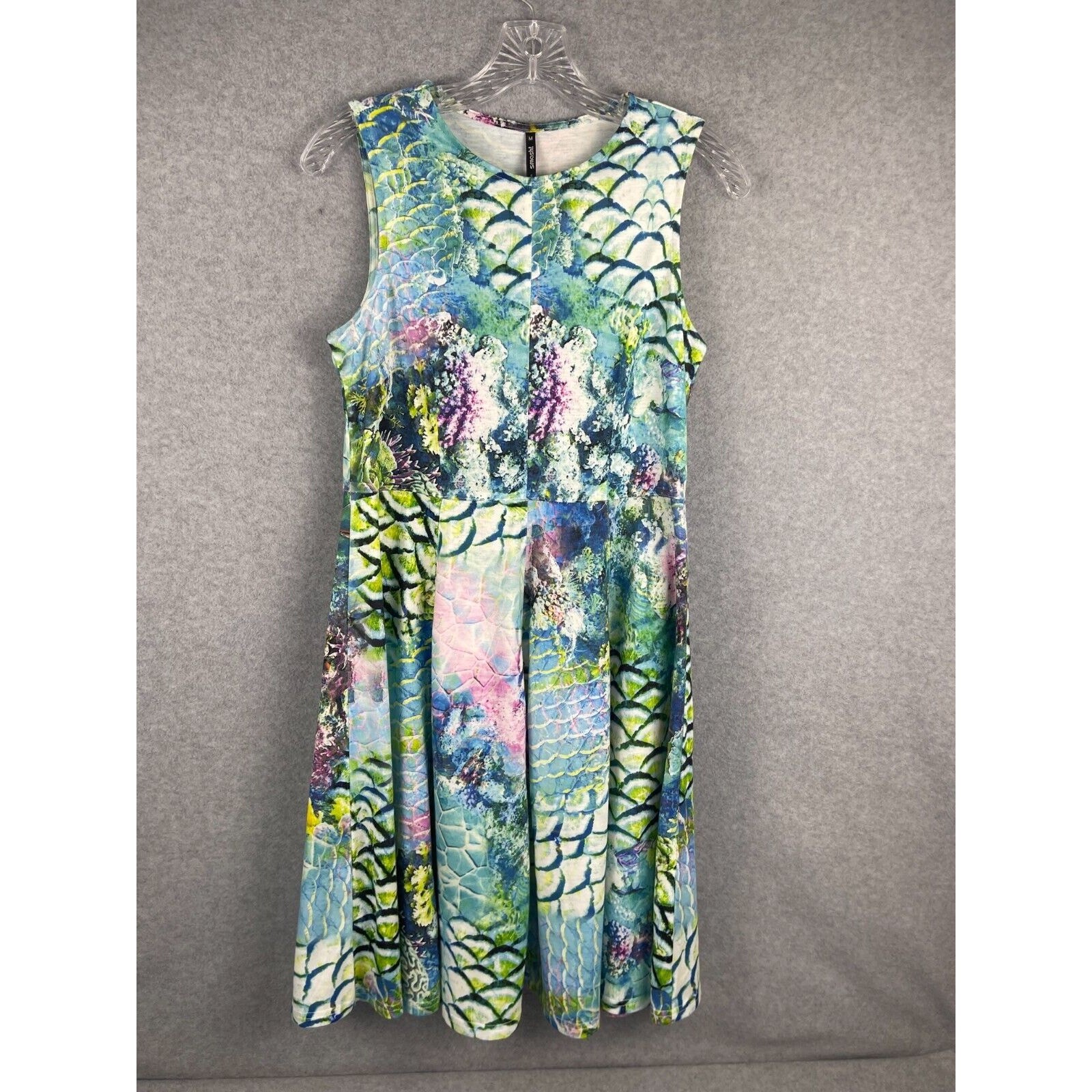Smash Snake Print Sleeveless Bodycon A-Line Dress Size S Green Blue