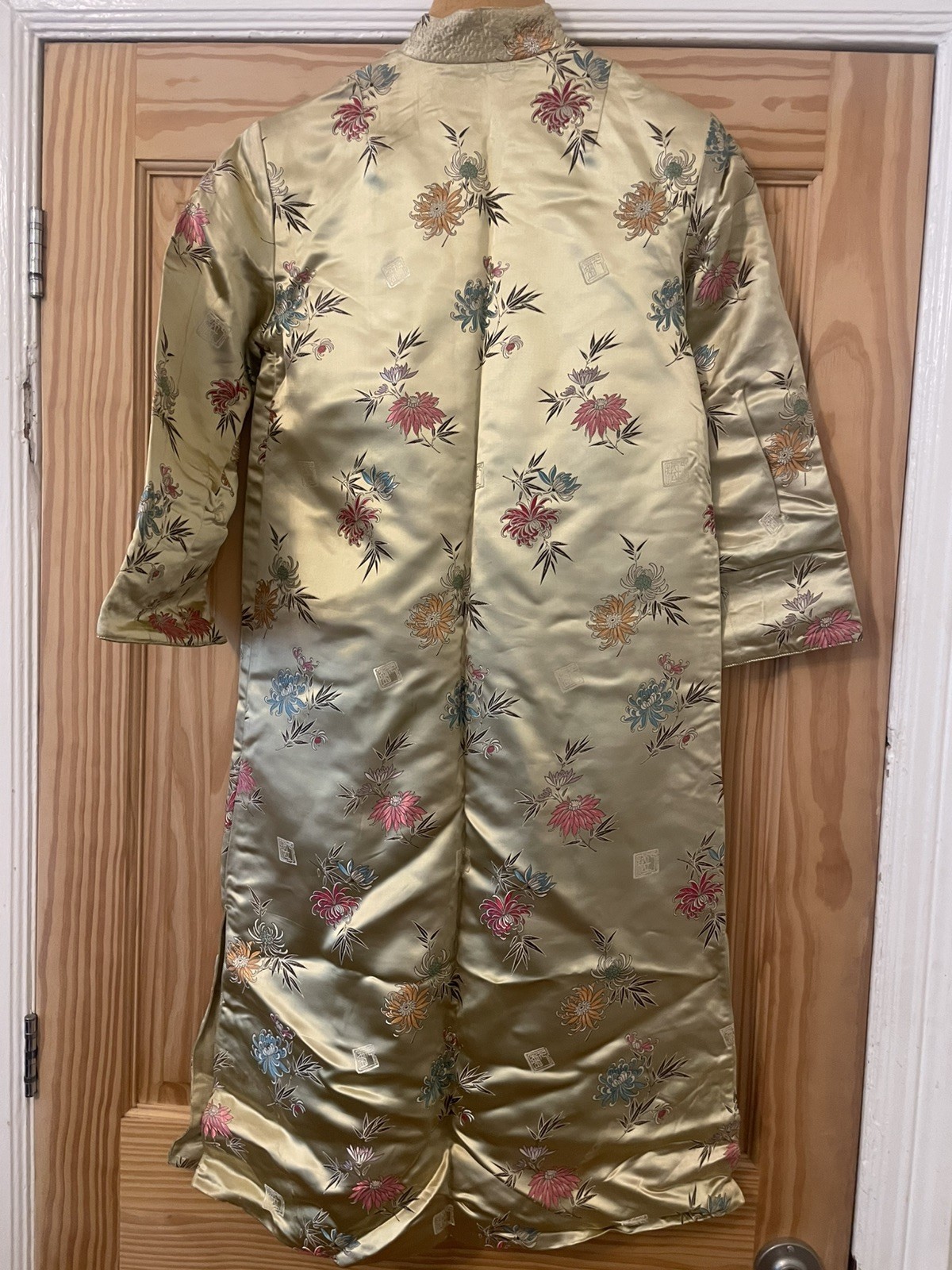 Vintage Oriental Kimono Robe Large Long Dress Jacket Gold Peony Shanghai 34