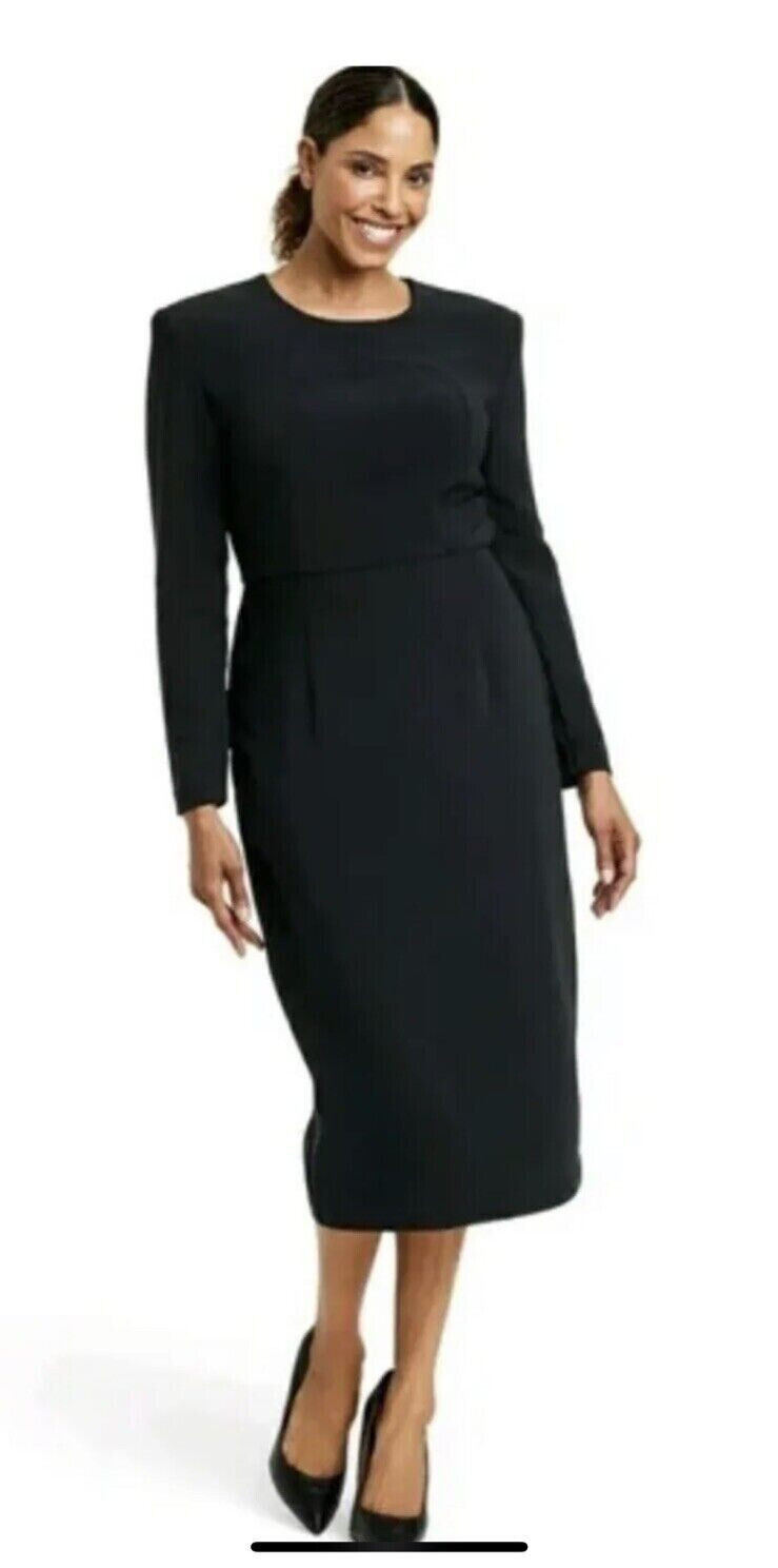 Sergio Hudson Midi Dress 1X Black Sh Pads Classic Minimalist Mob Wife Capsule
