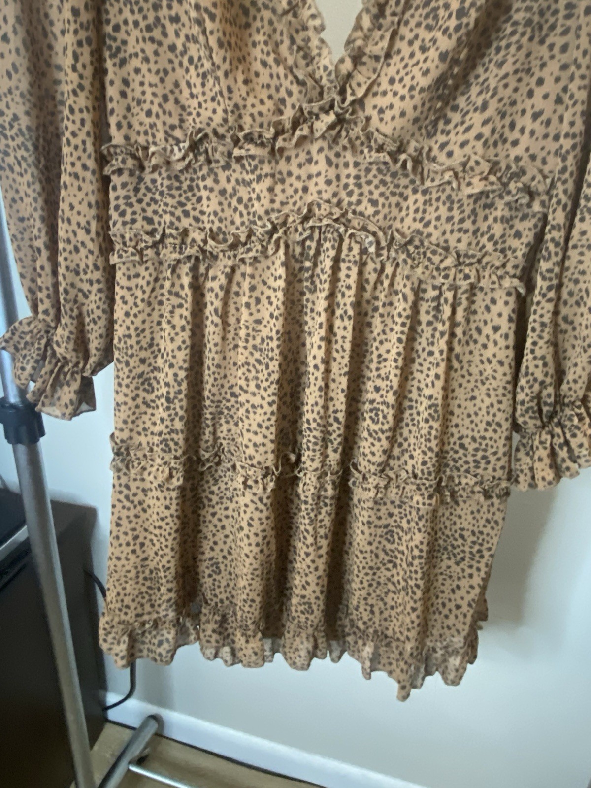 Leopard print ruffle mini| Romantic date night| Empire waist boho dress
