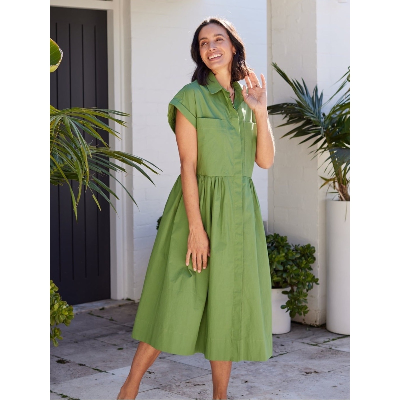 Maye Size 2XL Harper Button-Front Midi Shirt Dress Apple Green