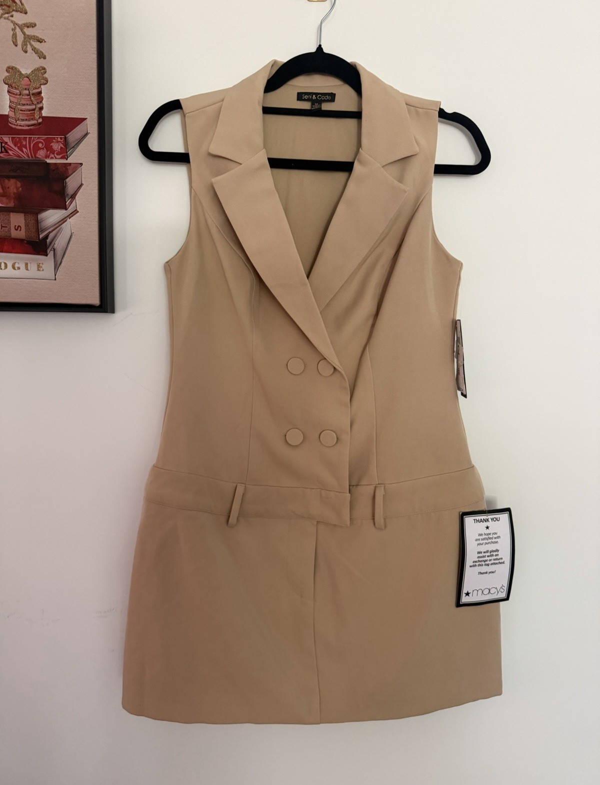 Seni & Cade Elegant Beige Vest Blazer Dress Office Career Chic Mini Dress size M