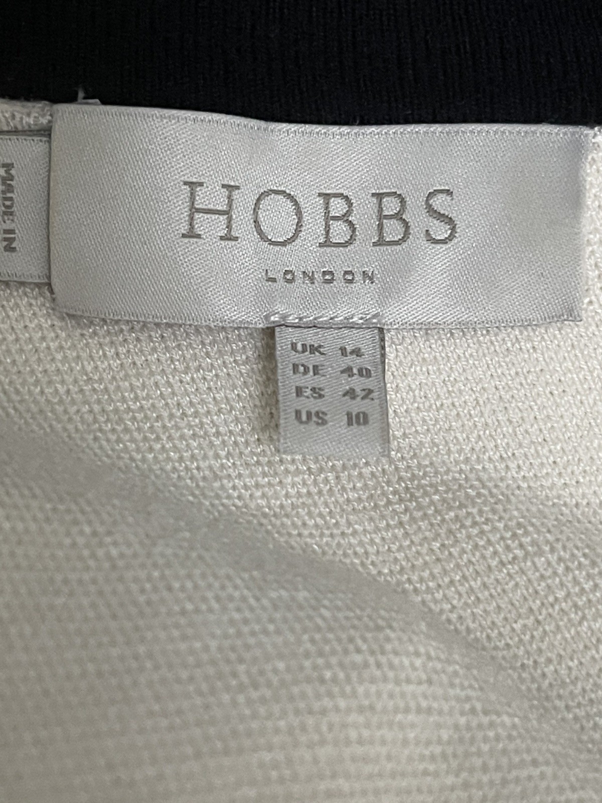 Hobbs Black & Cream woollen flattering straight dress. UK/AU 14, US 10.