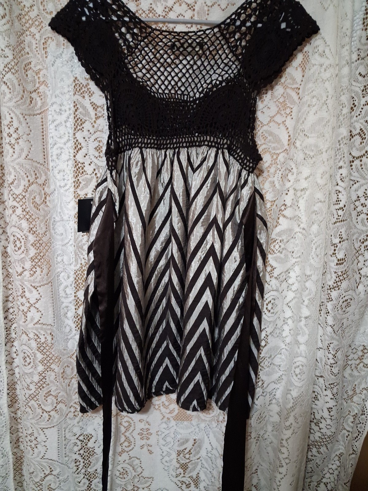 Pure Sugar Chevron Striped And Crocheted Mini Dress/tunic Nwt
