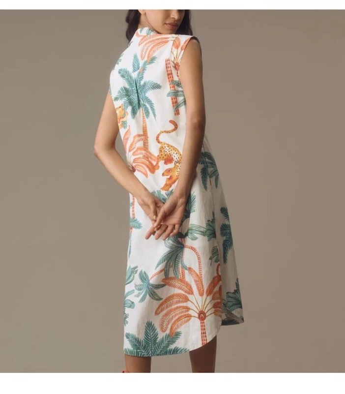 Anthropologie Maeve Lillian Cap Sleeve ShirtDress – L – Leopard/Tropical Print