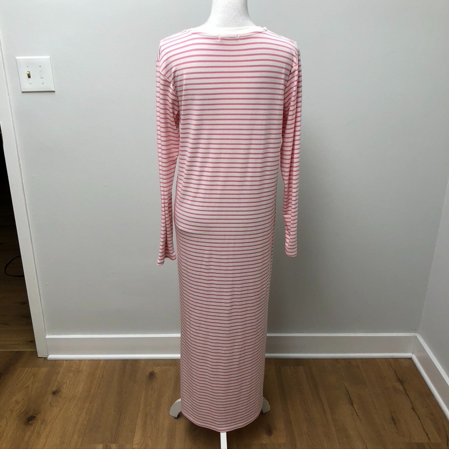 Mod Ref Jaya Dress Womens Medium Side Slit Maxi Long Sleeve Pink Stripe Comfort