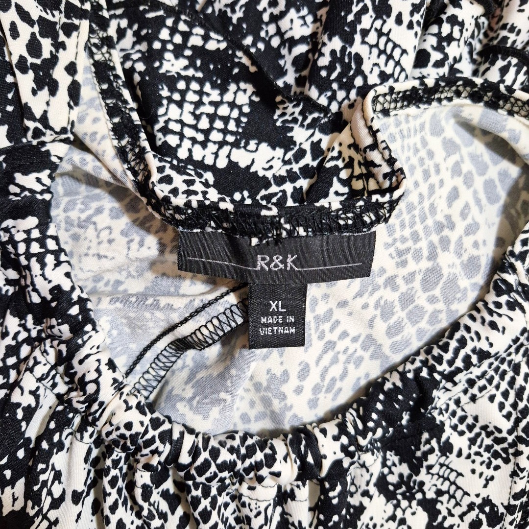 Snake Print Ruffle Hem Midi Dress XL Coastal Resort Quiet Luxury Vacation Shift