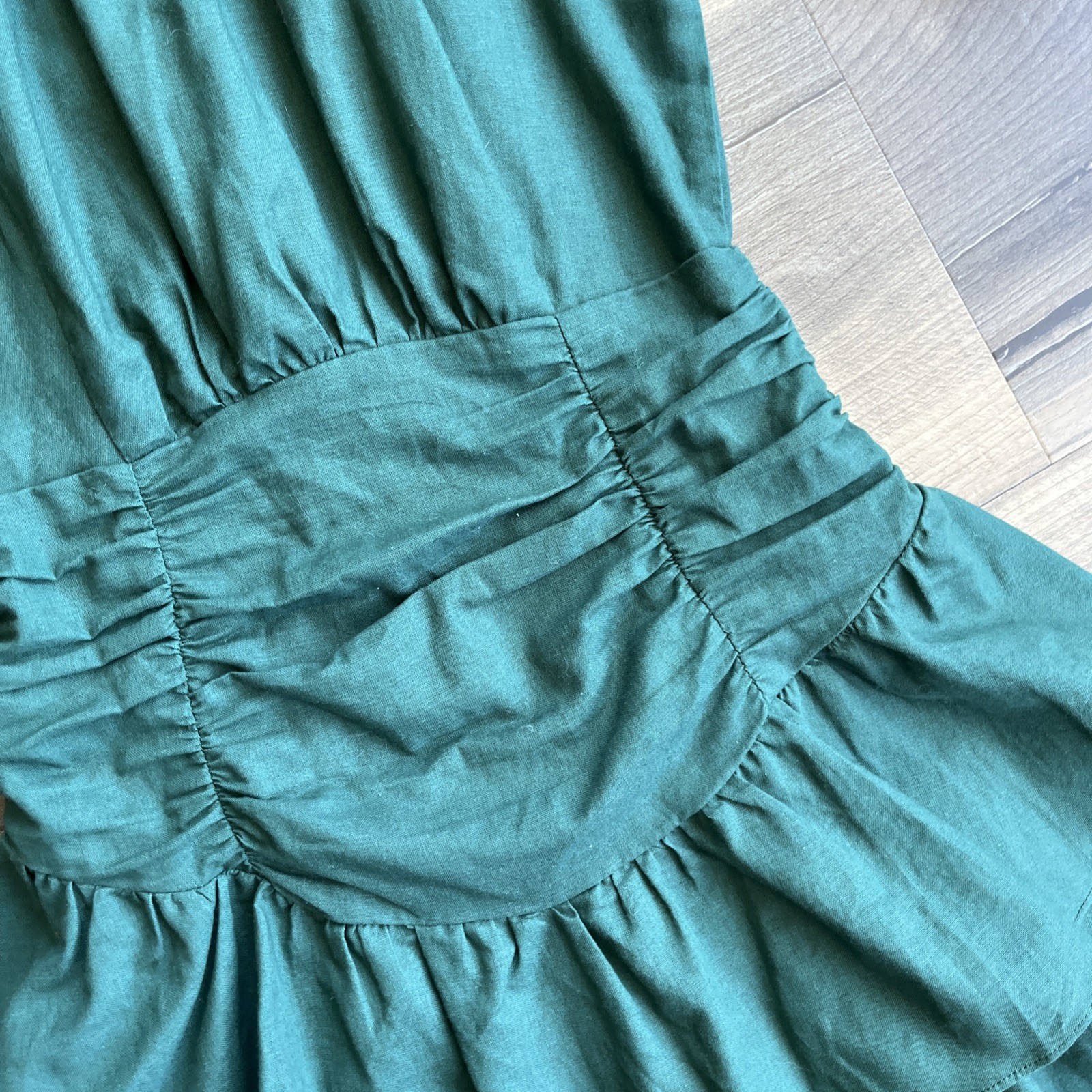 All About May Tiered Mini Dress Cotton Linen Blend Balloon Sleeves Back Tie Sz 2
