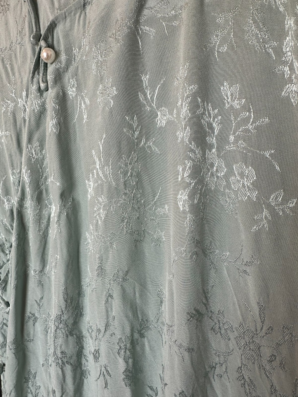 Light Sage Green Jacquard Qipao Cheongsam Dress Size M Mandarin Collar