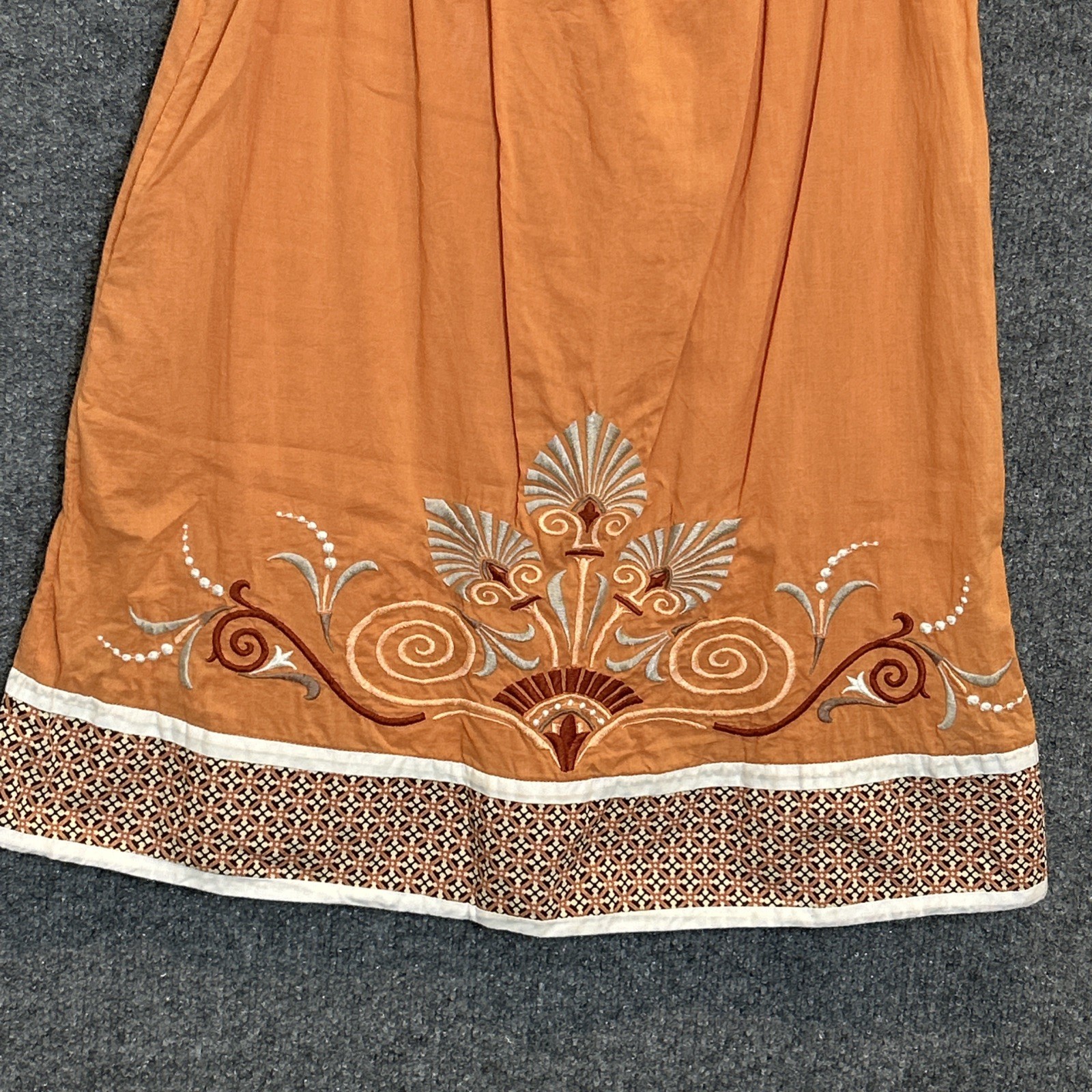 Lulumari Mandarin Orange Women’s Embroidered Midi dress Boho Chic Beach EUC