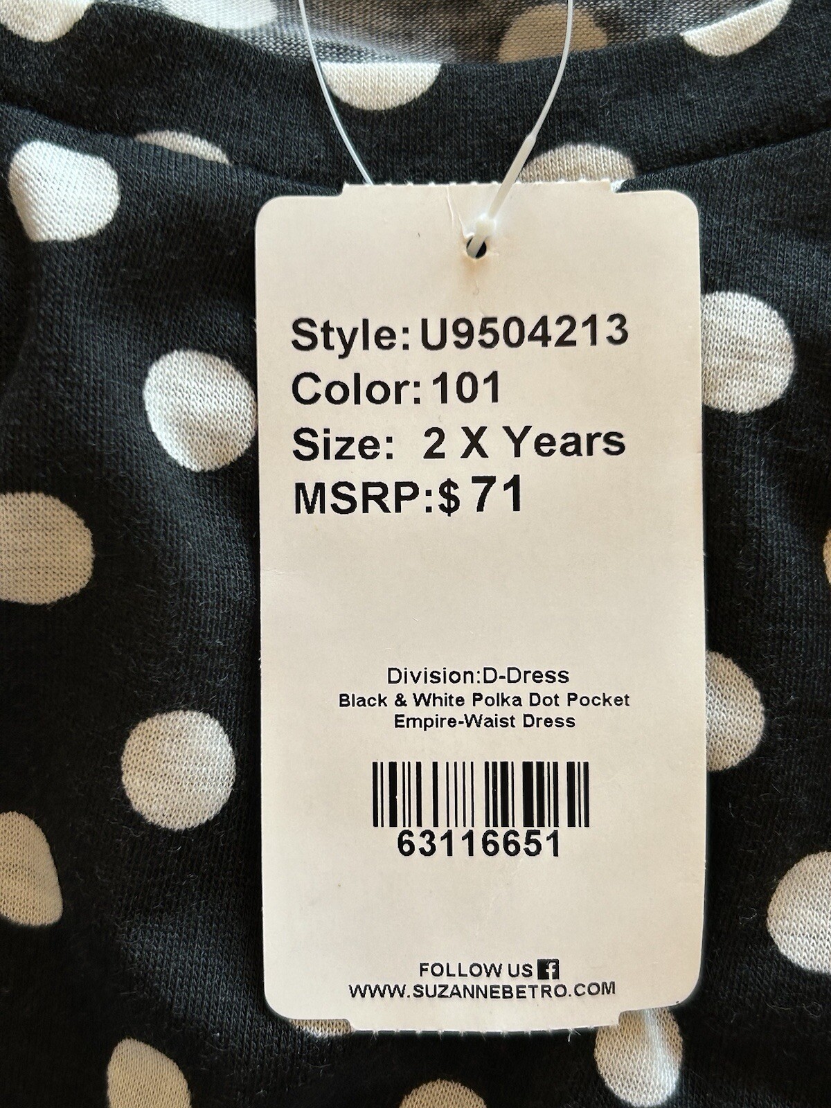 Suzanne Betro Black White Polka Dot Dress Sz 2X Pockets Empire Waist Career NWT