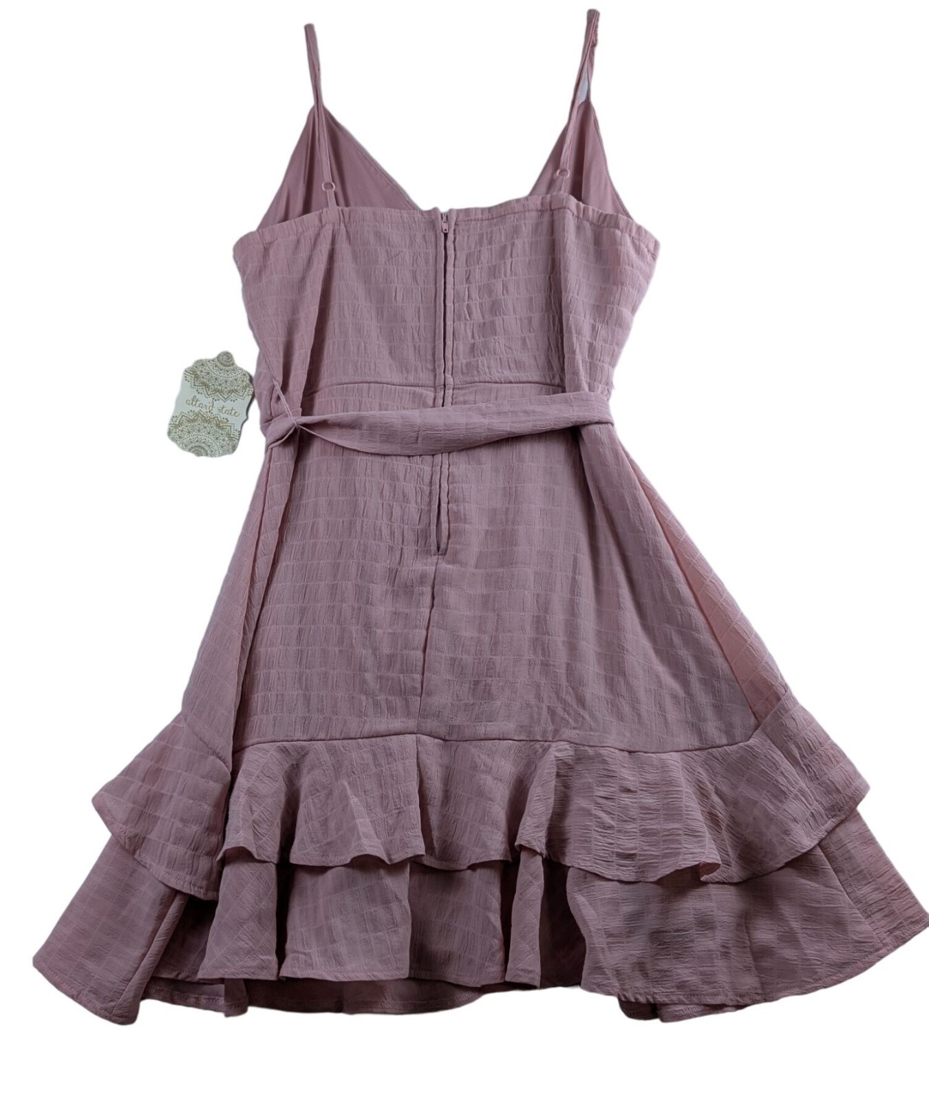 Altard State Blush Pink Sleeveless Wrap Dress Tie Waist Ruffle Hem Rouched NWT