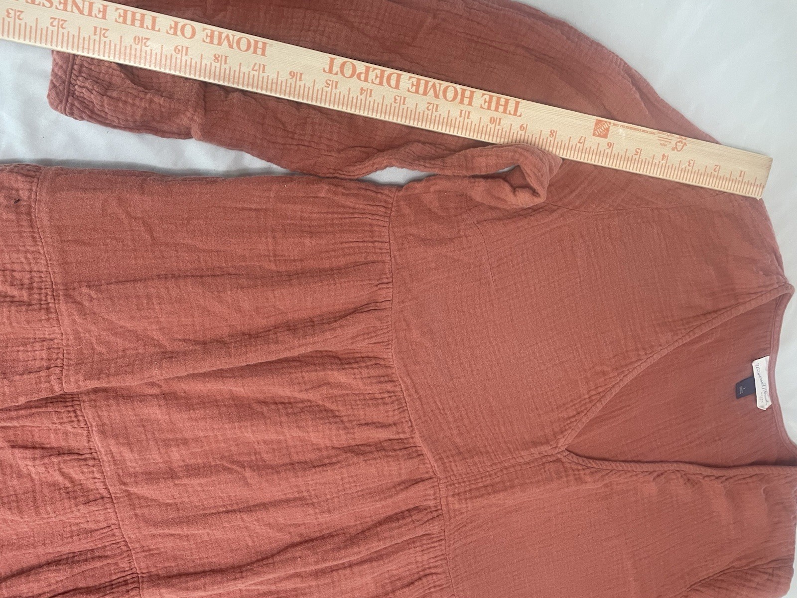 100% Cotton Universal Thread Rust Cotton Gauze Tiered V-Neck Balloon Sleeve L