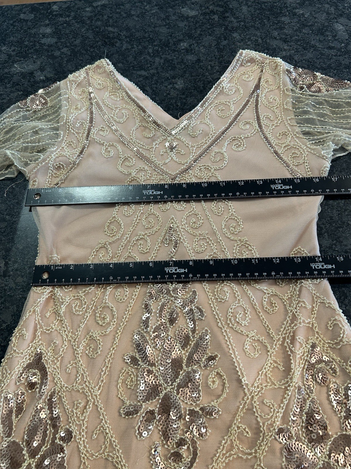 PrettyGuide Rose Gold Sequin Fringe Flapper Dress V-Neck Midi Size M Great Gatsb