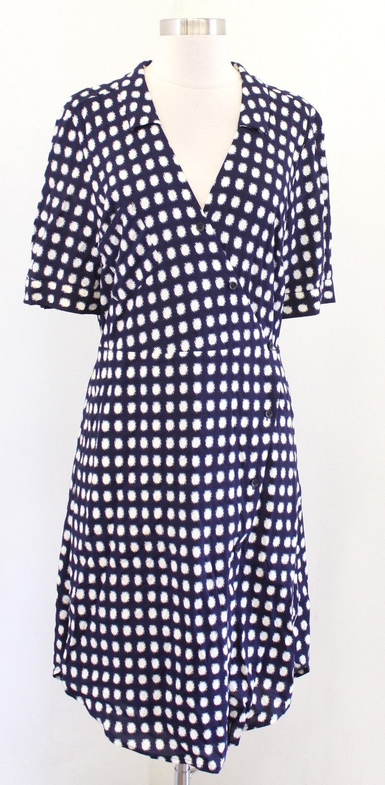 11 1 Tylho Anthropologie Navy Polka Dot Cortland Shirt Dress Tie Waist Button L