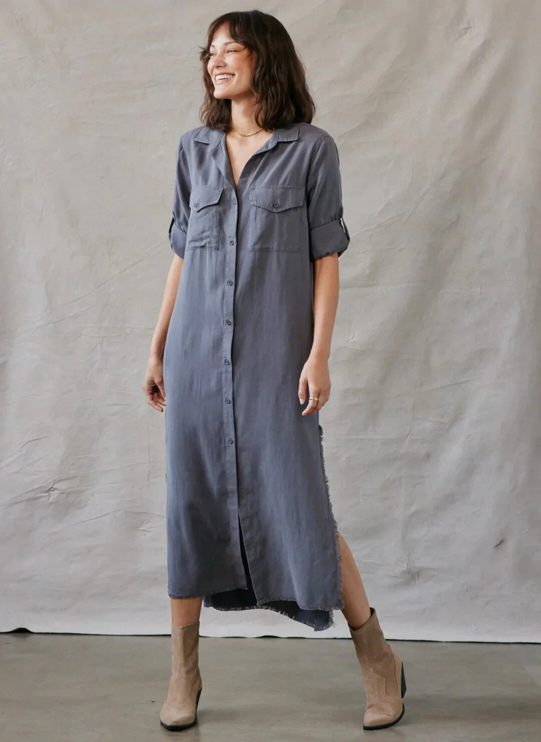 NWT Bella Dahl Mesa Maxi Shirt Dress Sz. Large “Silver Storm”
