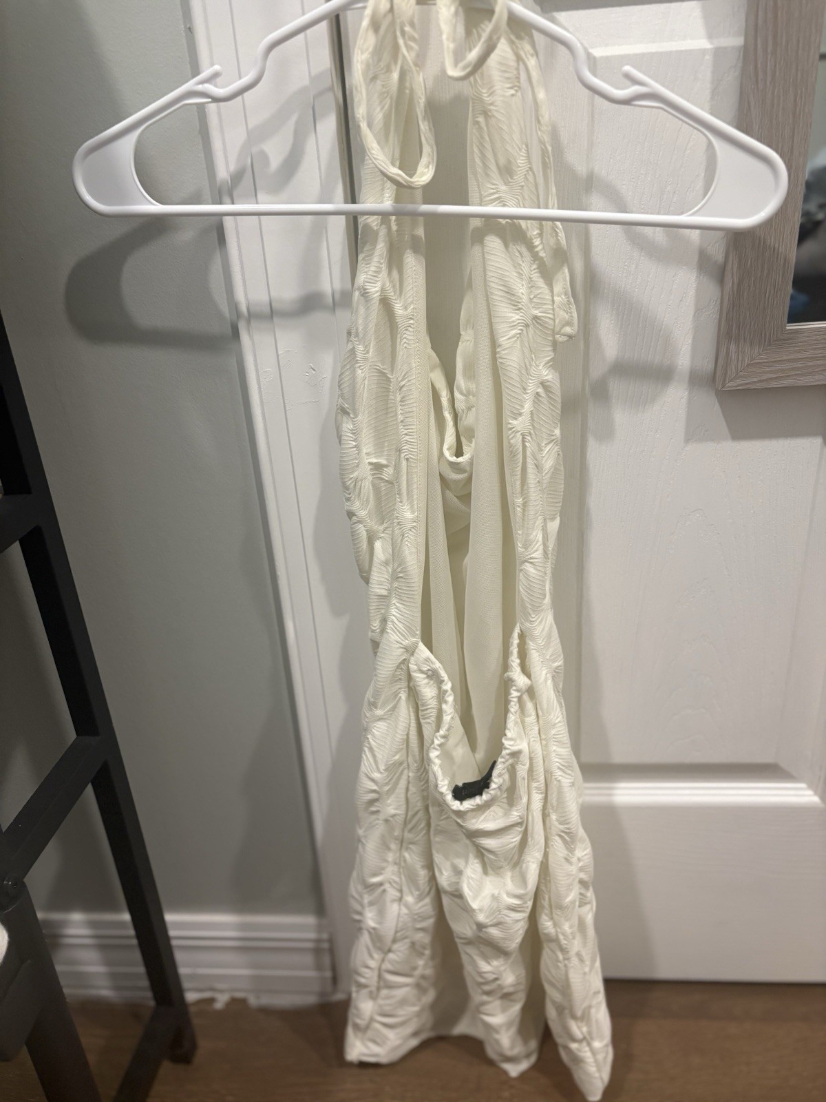 Forever 21 white ruffle halter neck open back body con dress size small
