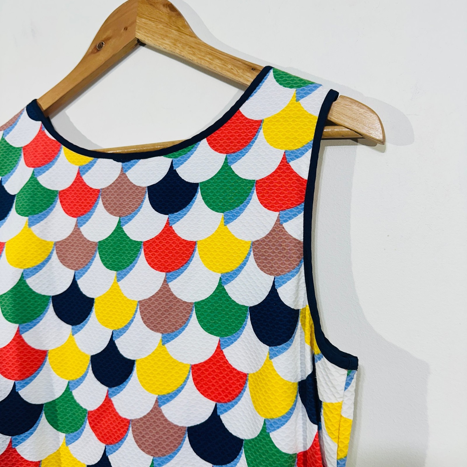 Boden Shift Dress UK 14L Scallop Red Blue Green Yellow White Textured