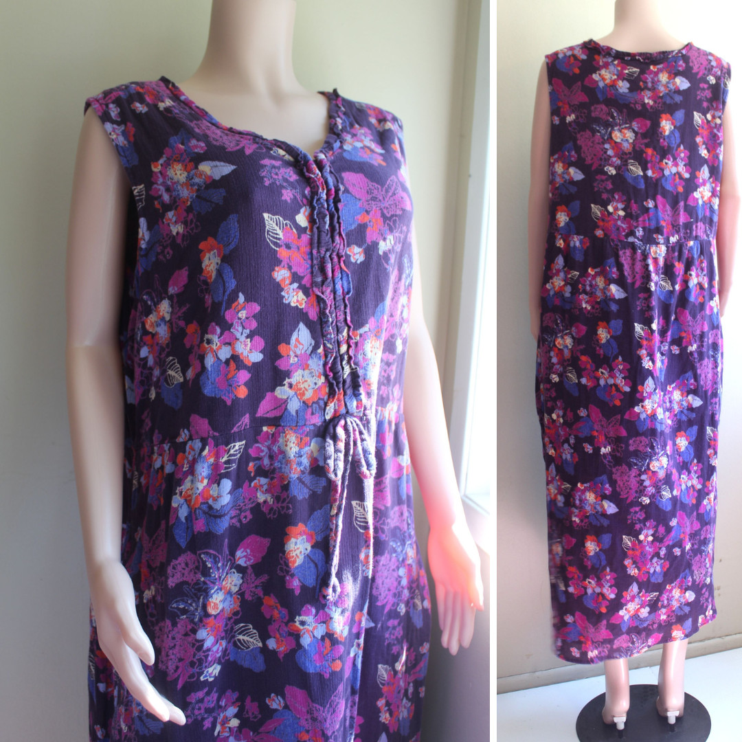Woman Within Dress 1X Plus Lined Cotton Sleeveless Floral Wine Pink Orange Lilac
