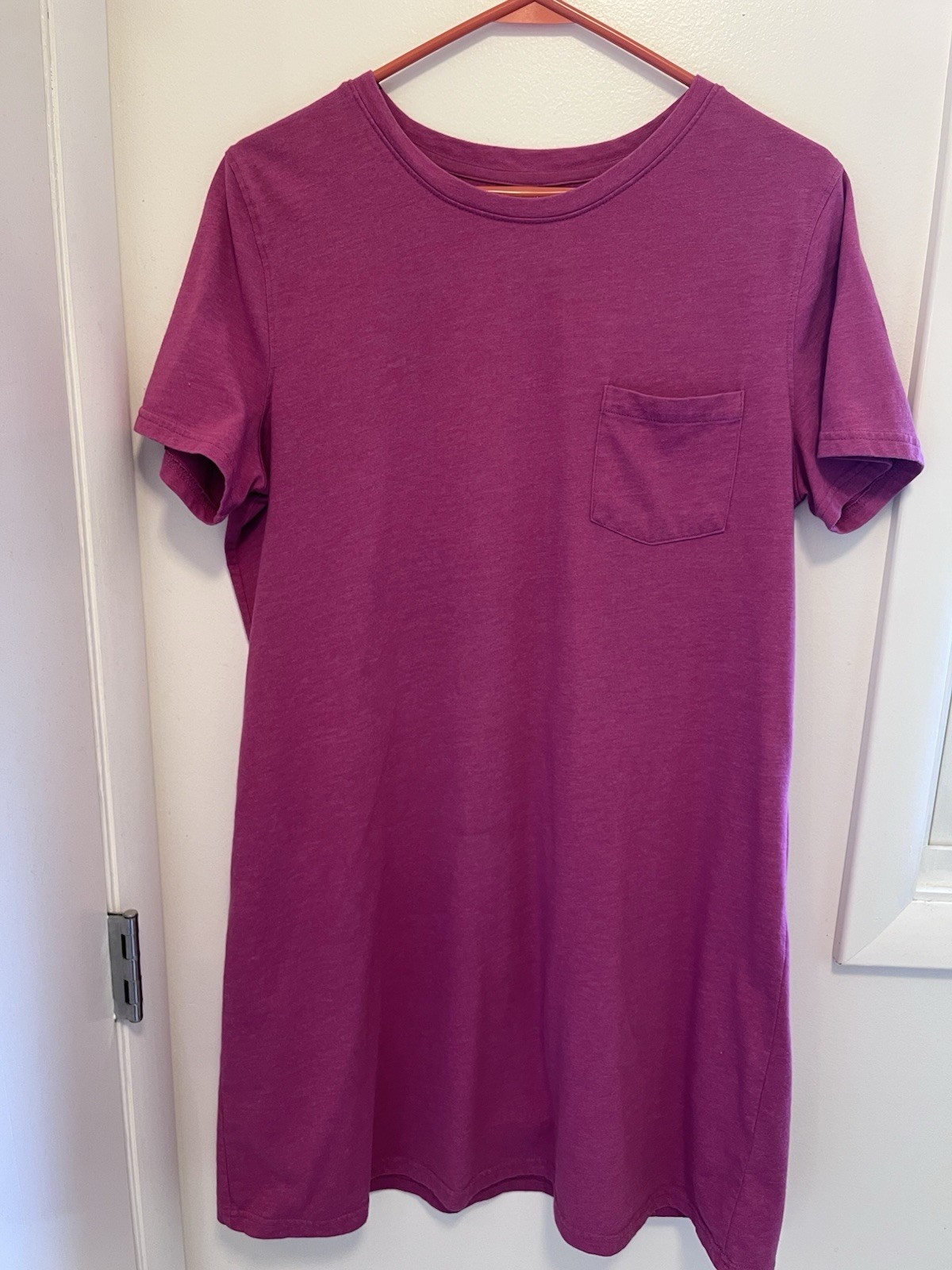 Jockey Women’s Purple Solid T-Shirt Dress XL 100% Cotton Knee Pocket Pullover