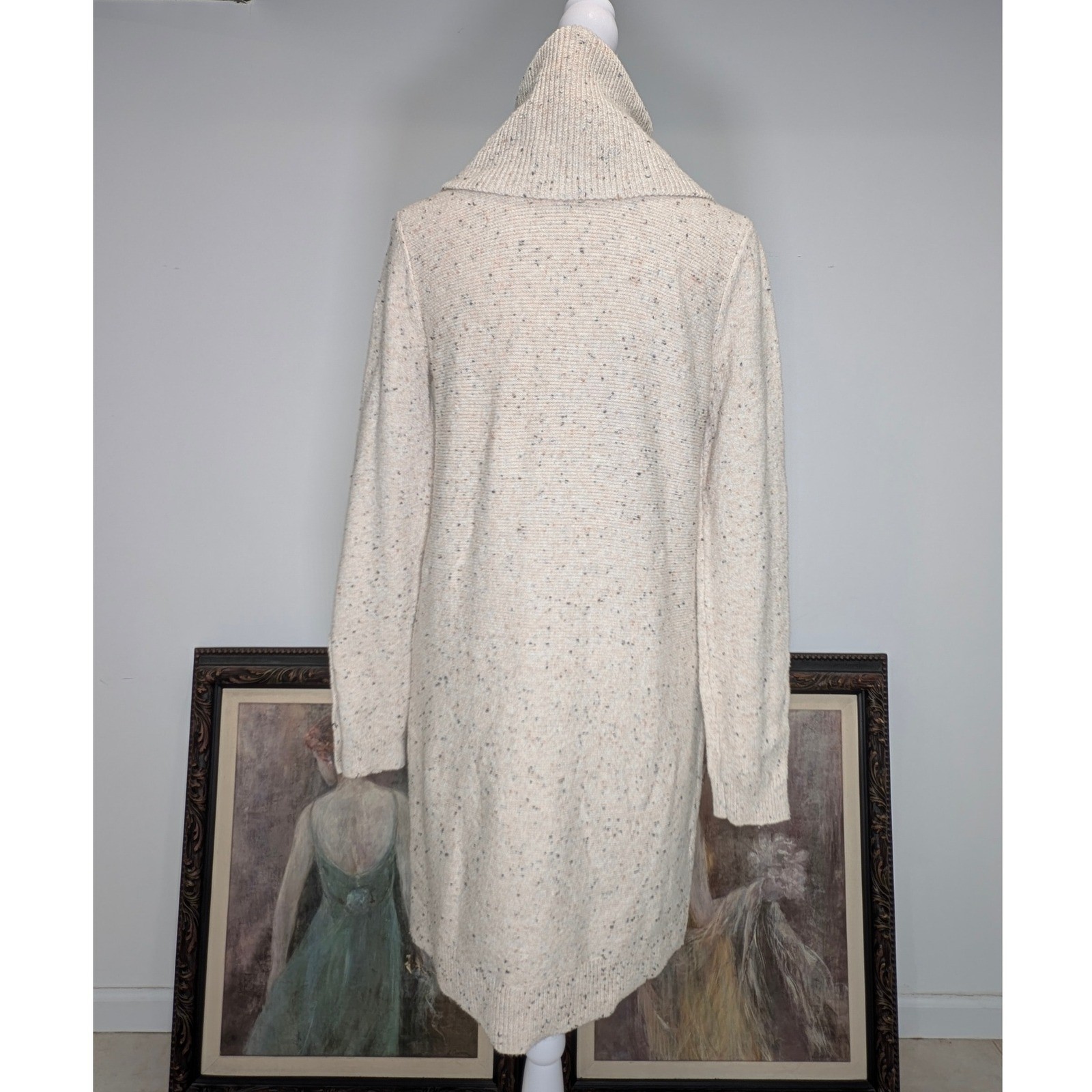 LOFT Women’s Cream Speckled Turtleneck Long Sleeve Sweater Dress Button Cuff S