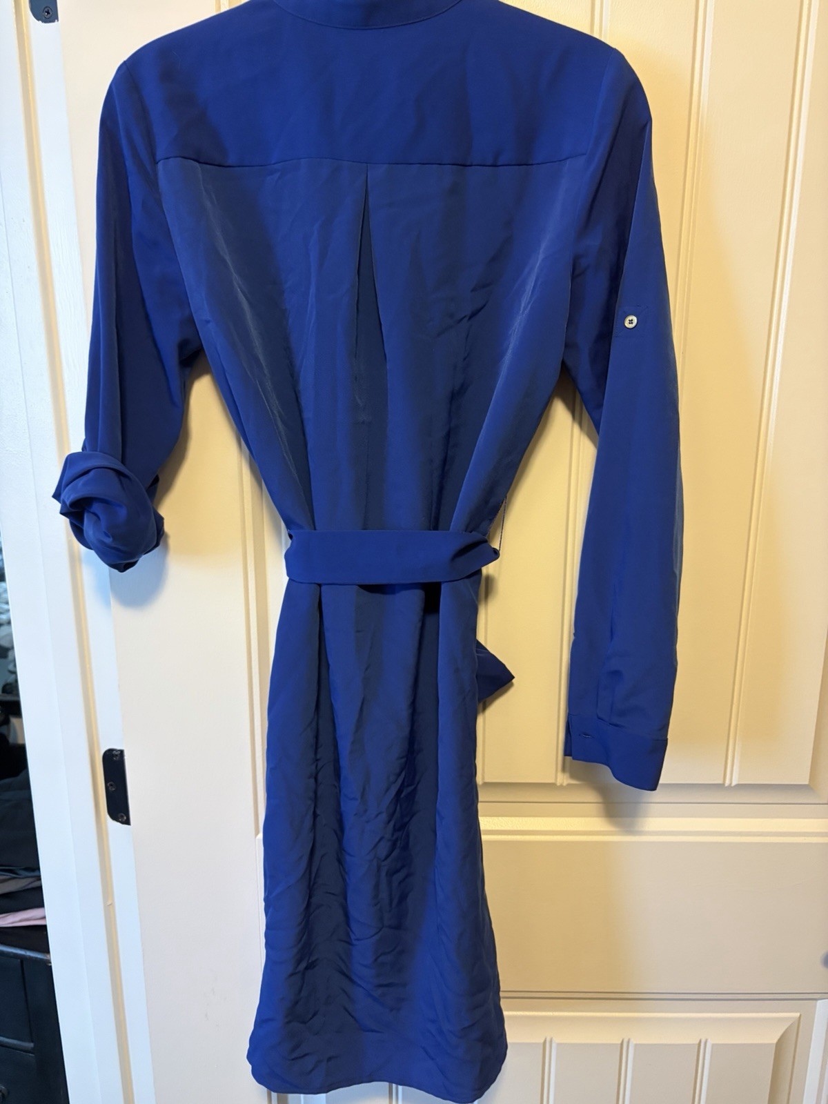 Calvin Klein Women’s Solid Blue Belted Zip Front Long Sleeve Shirt Dress sz 2