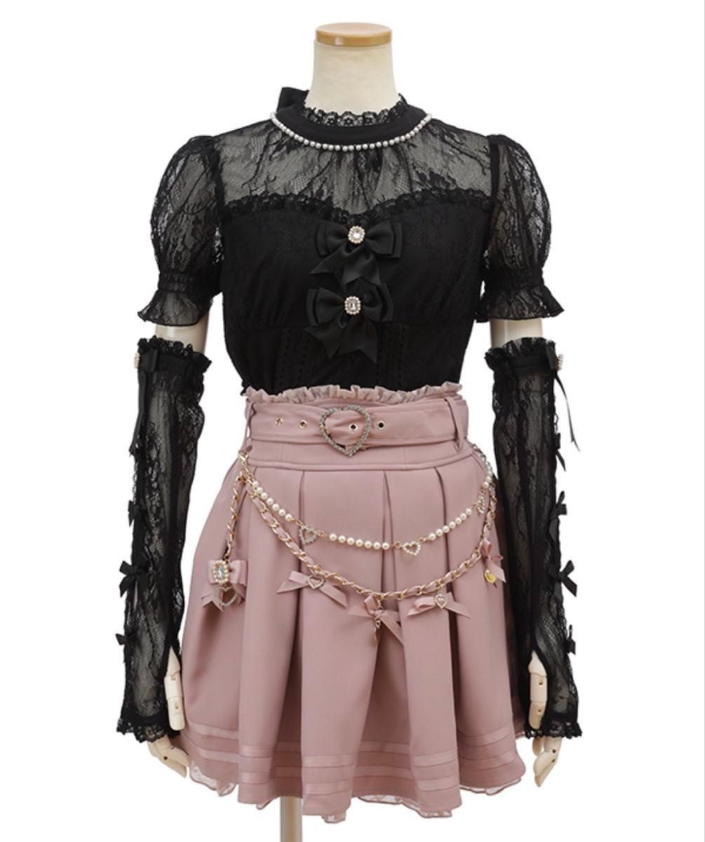 LIZ LISA Ribbon Pearl Lace Blouse Set With Arm Warmers Black L Size Japan