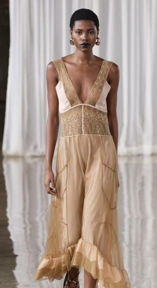 Women Zara Combination lace beige/brown lined sleeveless maxi dress Large NWT