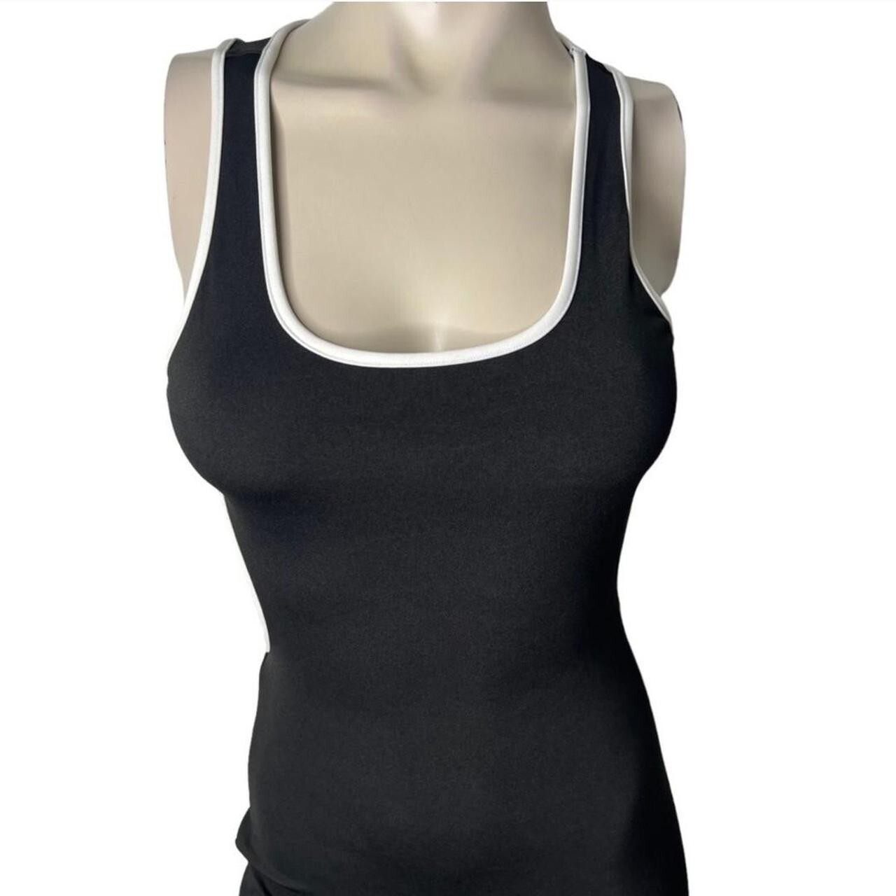🆕Black & White Trim Cut Out Open Back Stretch Fashion Bodycon Mini Dress~Size S