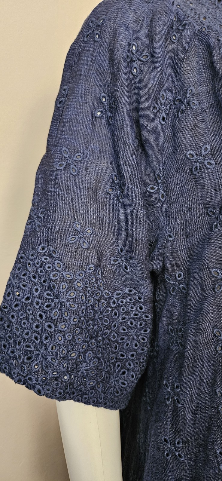 0039 ITALY navy blue 100% linen fully embroidered Maibelyn dress M bnwot rrp£250