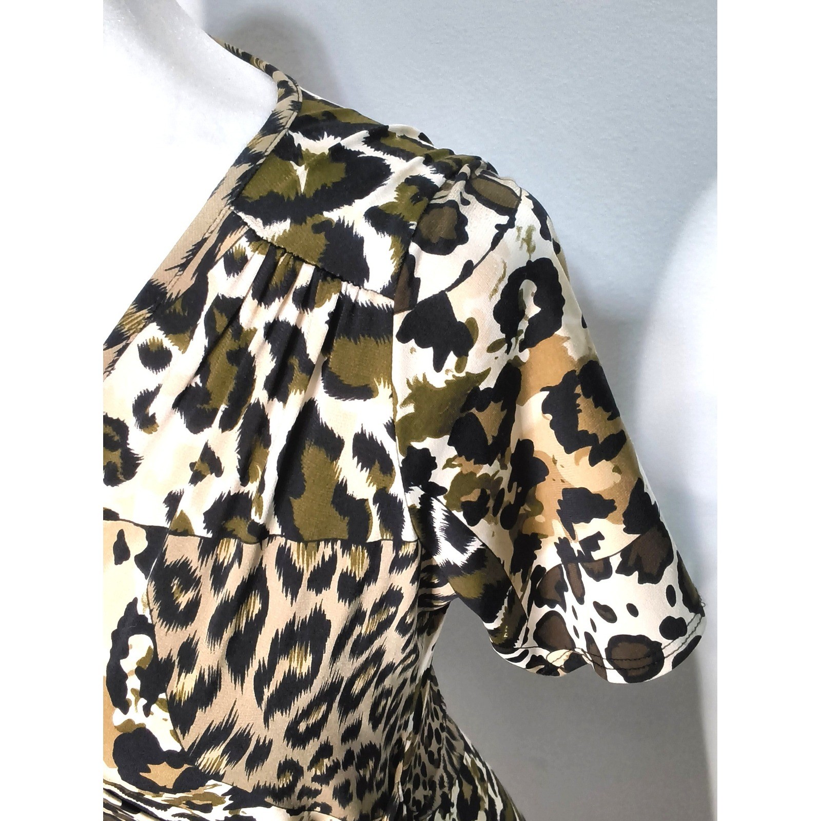 Soprano Wrap Dress Women Medium Brown Leopard Animal Print Short Sleeve