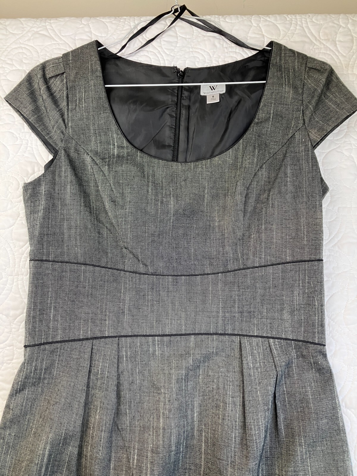 Worthington Womens sz 8 Grey/Black Cap Sleeve Fitted Sheath Dress