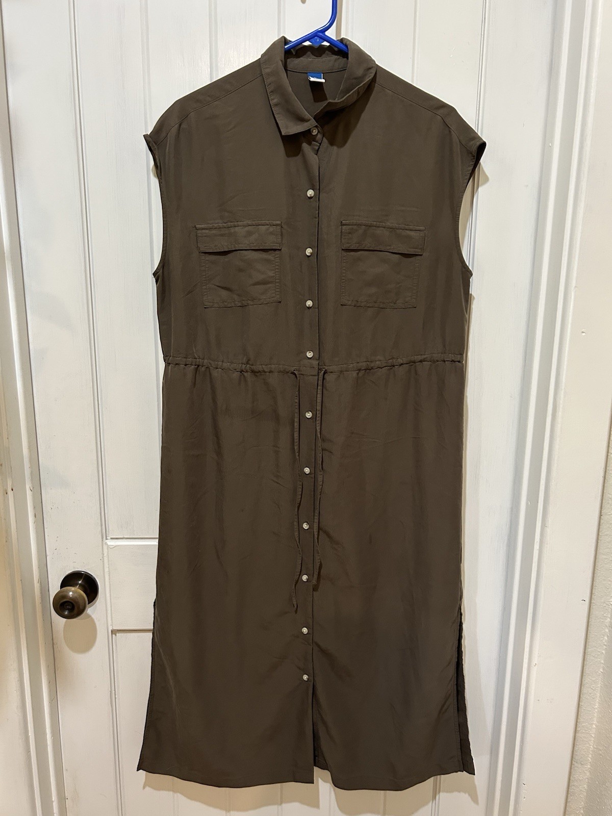 Old Navy Women’s Brown Solid Midi Shirt Dress Collared Button Front Pockets, M